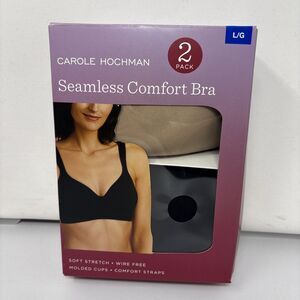 Carole Hochman Seamless Comfort Bra 2 Pack Black Taupe Size Large Wire Free NEW